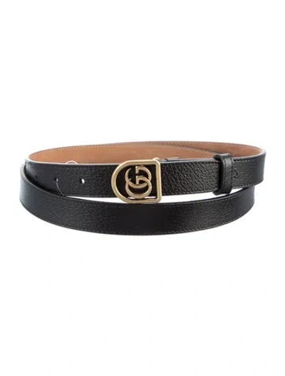 Pre-owned Gucci Double G Logo Skinny Belt In Black