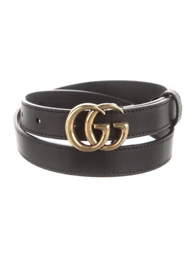 Pre-owned Gucci Double G Logo Skinny Belt In Black