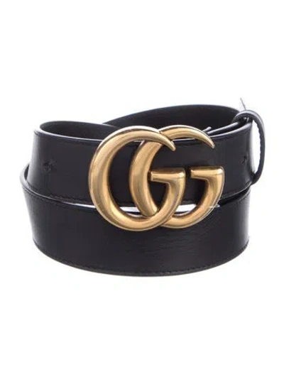 Pre-owned Gucci Double G Logo Skinny Belt In Black