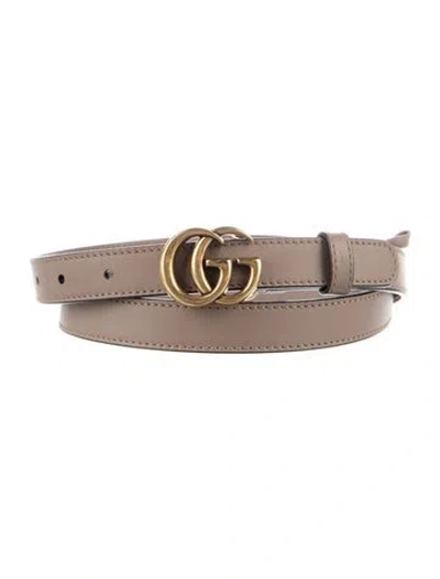 Pre-owned Gucci Double G Logo Skinny Belt In Brown