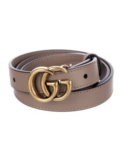 Pre-owned Gucci Double G Logo Skinny Belt In Neutral
