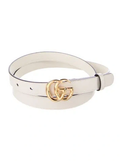 Pre-owned Gucci Double G Logo Skinny Belt In Neutral