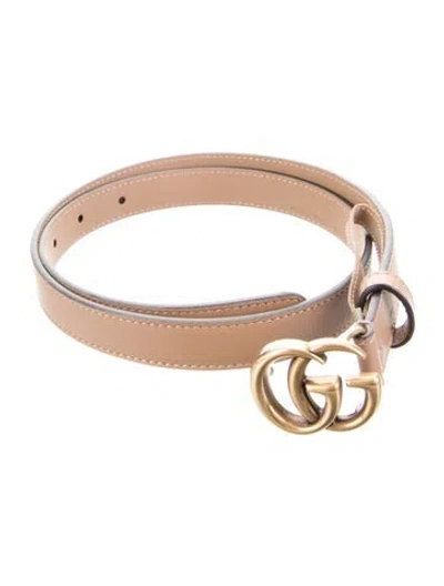 Pre-owned Gucci Double G Logo Skinny Belt In Neutral