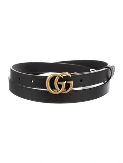 Pre-owned Gucci Double G Logo Skinny Belt W/ Tags In Black