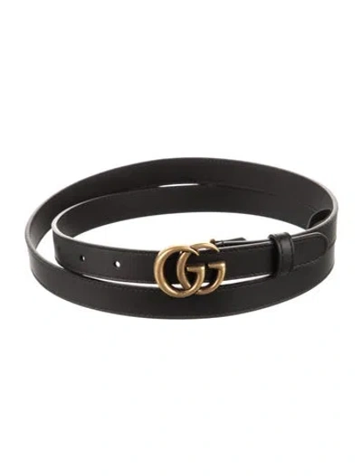 Pre-owned Gucci Double G Logo Skinny Belt W/ Tags In Black
