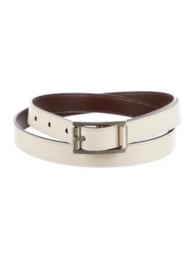Pre-owned Gucci Double G Logo Skinny Belt W/ Tags In Brown
