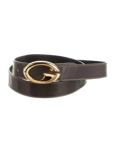Pre-owned Gucci Double G Logo Skinny Waist Belt In Black