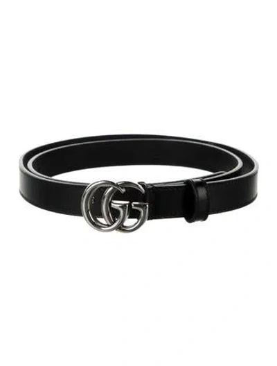 Pre-owned Gucci Double G Logo Skinny Waist Belt In Black
