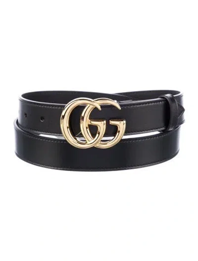 Pre-owned Gucci Double G Logo Skinny Waist Belt W/ Tags In Black