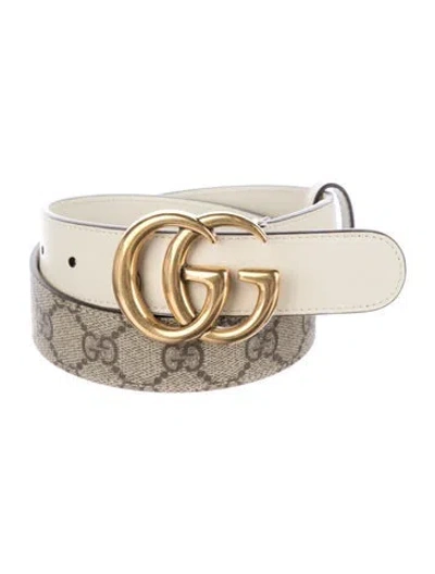 Pre-owned Gucci Double G Logo Skinny Waist Belt W/ Tags In Neutral