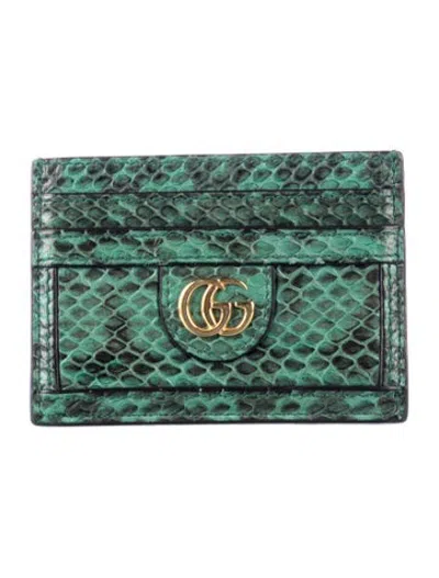 Pre-owned Gucci Double G Logo Snakeskin Card Holder In Green