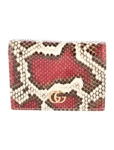 Pre-owned Gucci Double G Logo Snakeskin Compact Wallet In Red