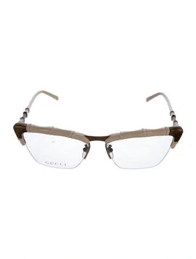 Pre-owned Gucci Double G Logo Square Eyeglasses In Gold