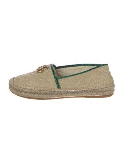 Pre-owned Gucci Double G Logo Straw Espadrille Sneakers In Yellow