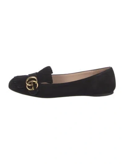 Pre-owned Gucci Double G Logo Suede Ballet Flats In Black