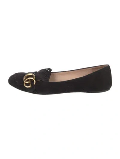 Pre-owned Gucci Double G Logo Suede Ballet Flats In Black
