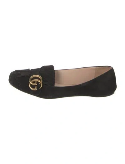 Pre-owned Gucci Double G Logo Suede Ballet Flats In Black