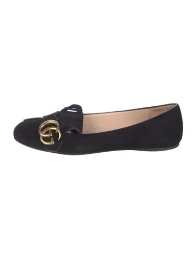 Pre-owned Gucci Double G Logo Suede Ballet Flats In Blue