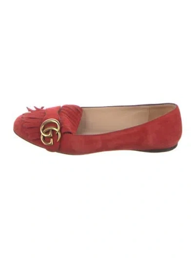 Pre-owned Gucci Double G Logo Suede Ballet Flats In Red