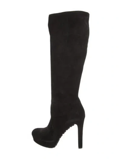 Pre-owned Gucci Double G Logo Suede Boots In Black