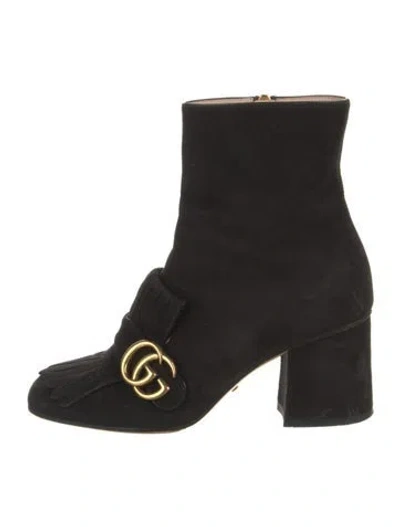 Pre-owned Gucci Double G Logo Suede Boots In Black