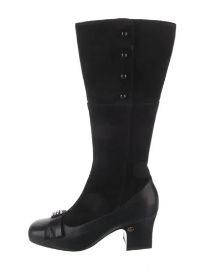 Pre-owned Gucci Double G Logo Suede Boots In Black