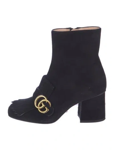 Pre-owned Gucci Double G Logo Suede Boots In Blue