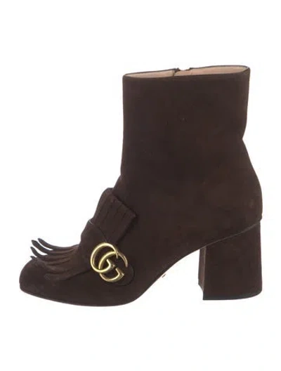 Pre-owned Gucci Double G Logo Suede Boots In Brown