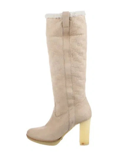 Pre-owned Gucci Double G Logo Suede Boots In Neutral
