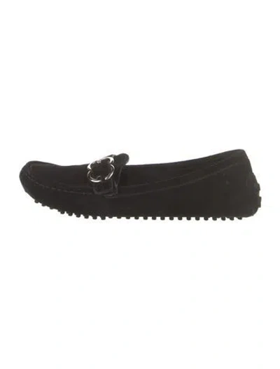 Pre-owned Gucci Double G Logo Suede Loafers In Black