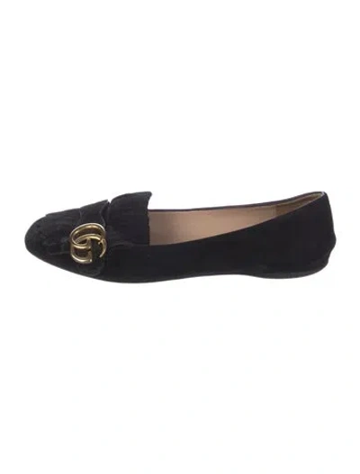 Pre-owned Gucci Double G Logo Suede Loafers In Black