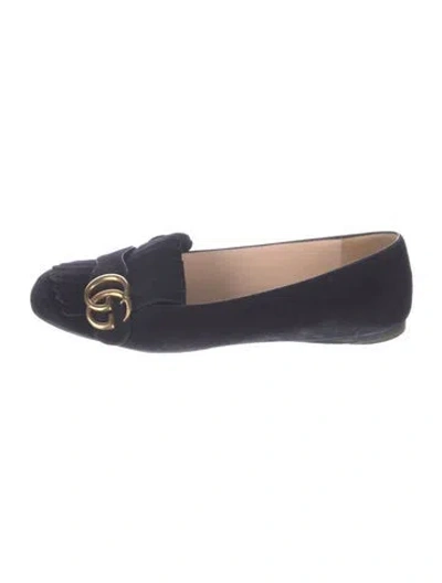 Pre-owned Gucci Double G Logo Suede Loafers In Blue