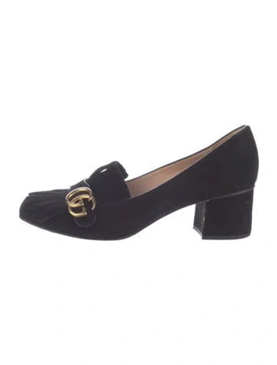 Pre-owned Gucci Double G Logo Suede Loafers In Blue