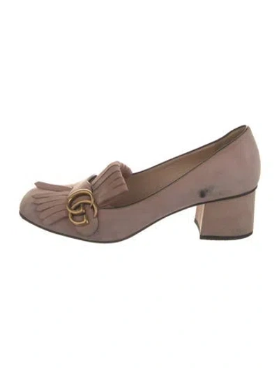 Pre-owned Gucci Double G Logo Suede Loafers In Pink
