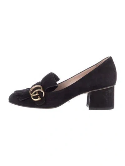 Pre-owned Gucci Double G Logo Suede Pumps In Black