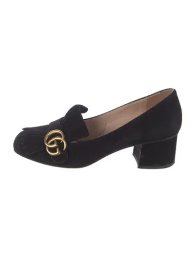 Pre-owned Gucci Double G Logo Suede Pumps In Black
