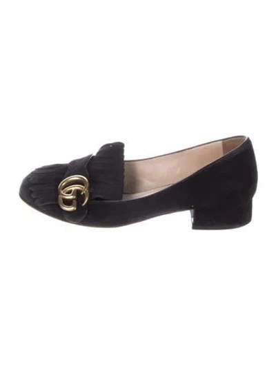Pre-owned Gucci Double G Logo Suede Pumps In Black