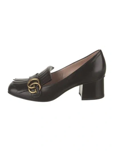 Pre-owned Gucci Double G Logo Suede Pumps In Black