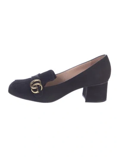 Pre-owned Gucci Double G Logo Suede Pumps In Black