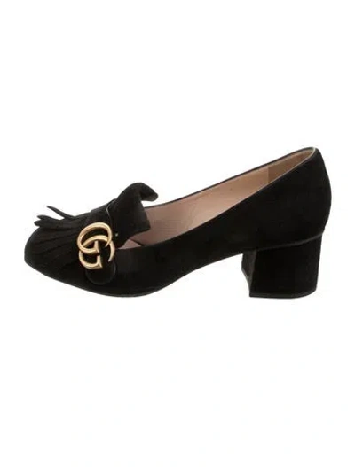 Pre-owned Gucci Double G Logo Suede Pumps In Black