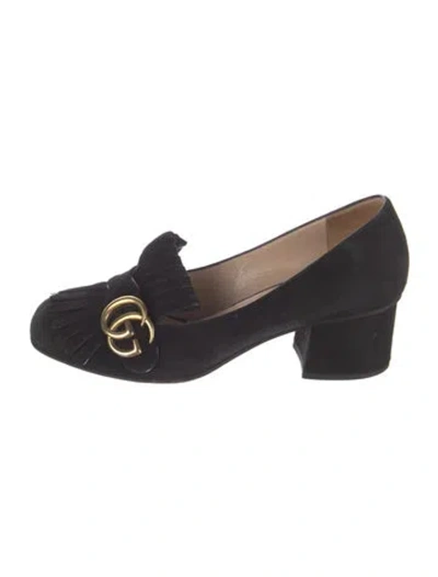 Pre-owned Gucci Double G Logo Suede Pumps In Black