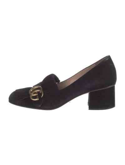 Pre-owned Gucci Double G Logo Suede Pumps In Blue
