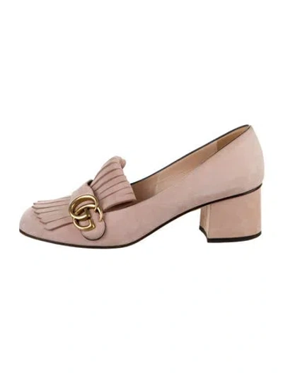 Pre-owned Gucci Double G Logo Suede Pumps In Pink