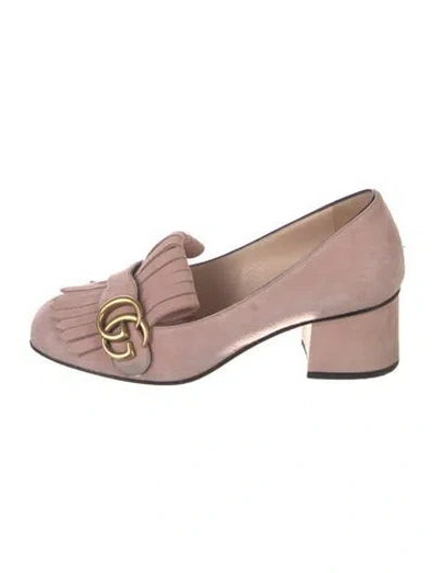 Pre-owned Gucci Double G Logo Suede Pumps In Pink