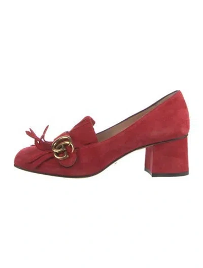 Pre-owned Gucci Double G Logo Suede Pumps In Red