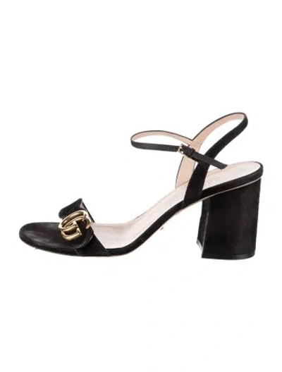 Pre-owned Gucci Double G Logo Suede Sandals In Black