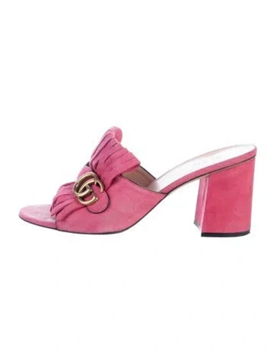 Pre-owned Gucci Double G Logo Suede Slides In Pink
