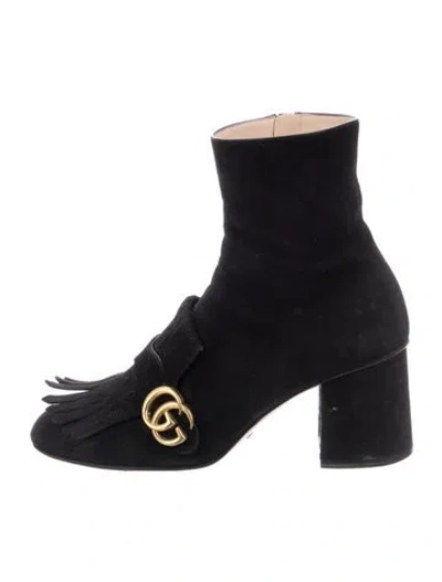 Pre-owned Gucci Double G Logo Suede Sock Boots In Black