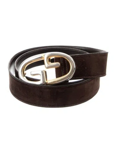 Pre-owned Gucci Double G Logo Suede Waist Belt In Brown