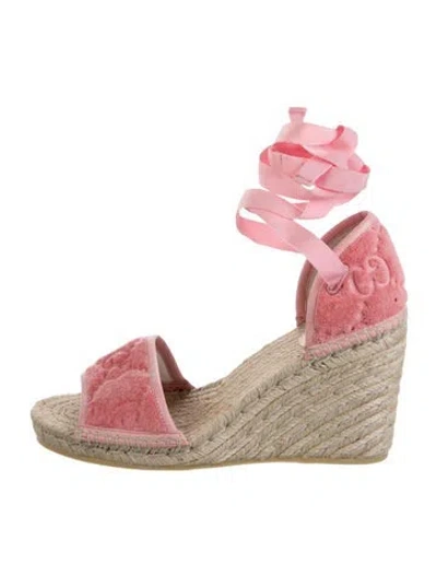 Pre-owned Gucci Double G Logo Terry Cloth Espadrilles In Pink